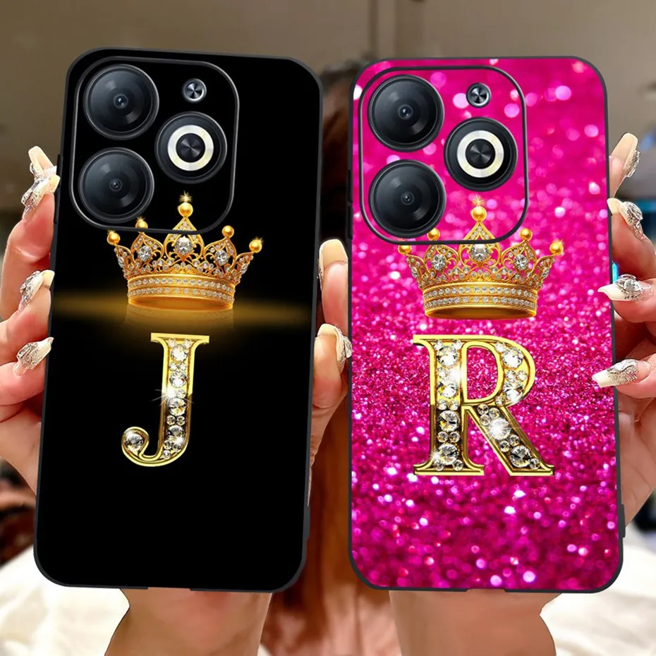 Fashion Crown Initial Letter Case For Infinix Smart 8 Pro Smart8 X6525 X6525B Soft Silicone Cover 8Pro Phone Cases