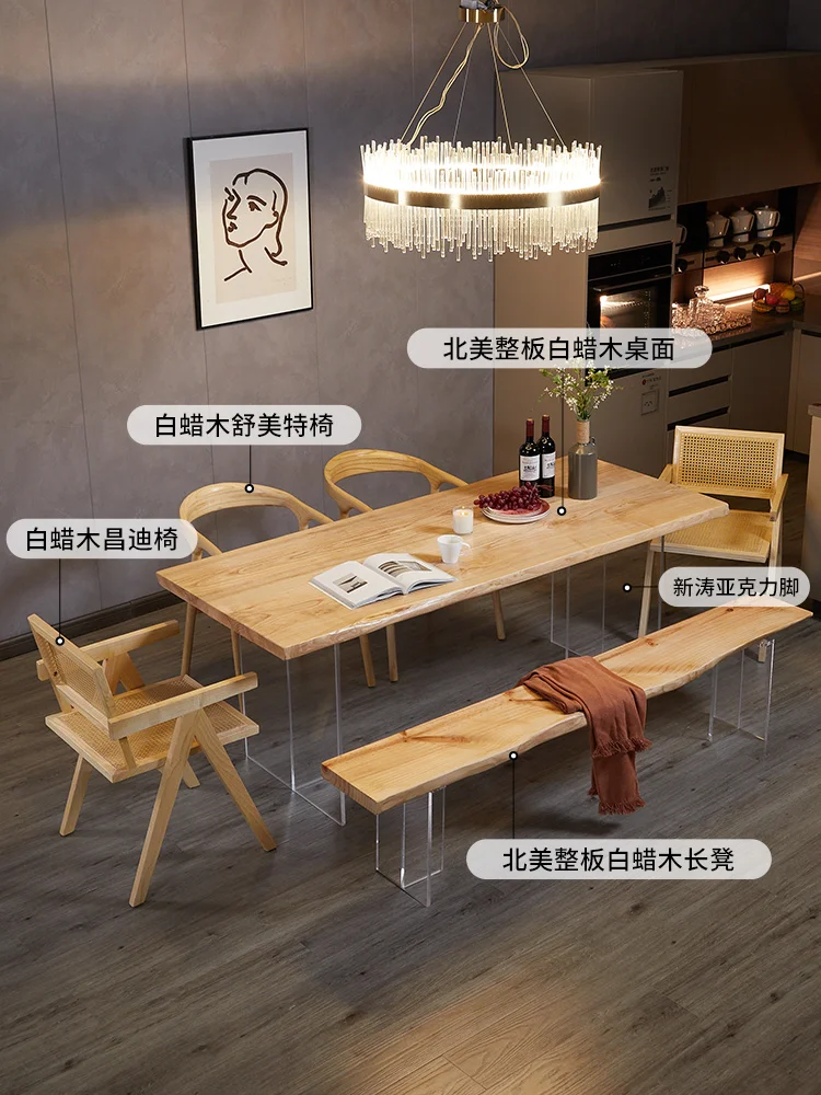

Обеденный стол из белого вощеного дерева, акриловый прямоугольный стол, большой стол из массива дерева в скандинавском японском стиле, домашний плавающий
