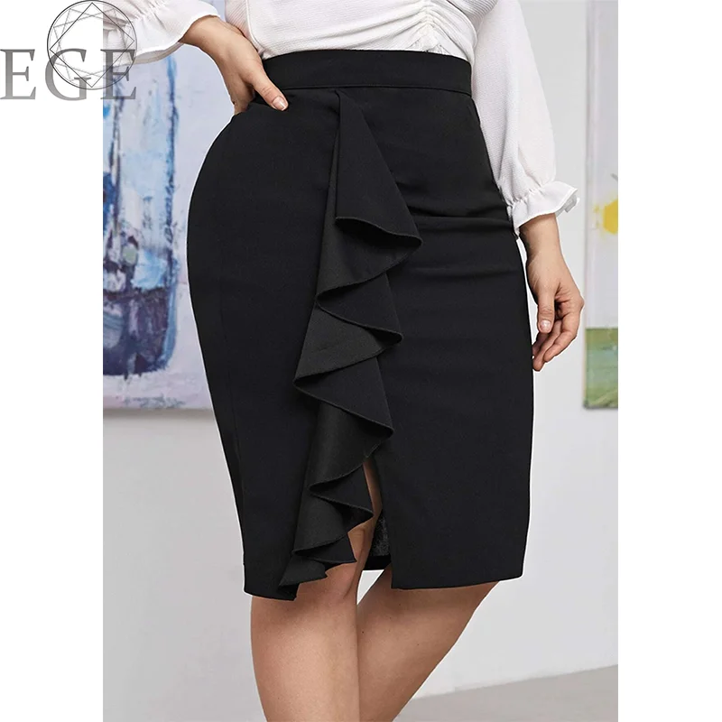 Elegant Plus Size Women's Spring Summer Black Skirts Hip Covered PLUS SIZE 5XL 6XL Women's Black Plus Size Skirts