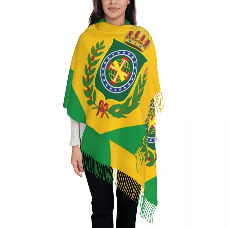 

Empire Of Brazil Flag Tassel Scarf Women Soft Brazilian Coat Of Arms Shawls Wraps Ladies Winter Fall Scarves