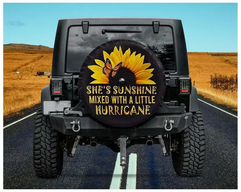

Sunflower Butterfly Spare Tire Cover With Camera Hole Christmas Camping Gift Made With Your Size Soft Spare Wheel Tire Cover