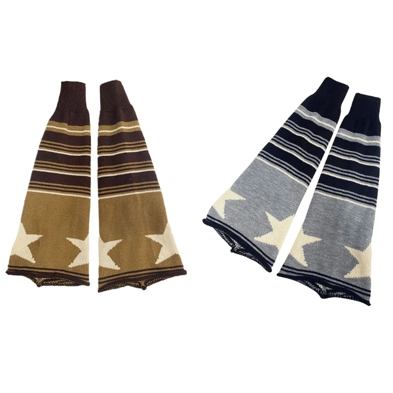 

Baggy Knee High Leg Warmer Women Colorblock Striped Star Reversible Flared Socks Dropshipping