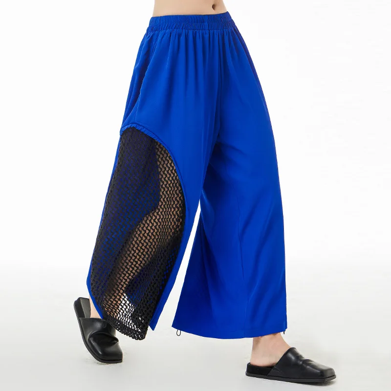 

SuperAen 2022 Summer Mesh Patchwork Ankle-Length HIGH Wide Leg Pants Casual Streetwear Women