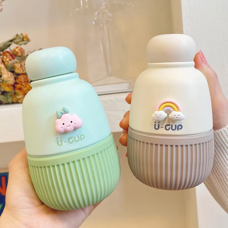 

250ml Kawaii Water Bottle For Girl Kids Mini Thermos For Tea Coffee Milk Stainless Steel School Office Thermal Mugs Female Gift