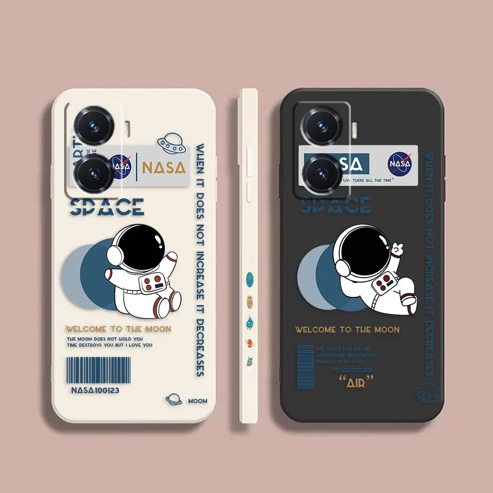 

Case For VIVO Y55S Y31 Y55 Y35 Y51S Y73S 5G Y83 Y93 Z3 Z5X Z6 Colour Simple Liquid Silicone Case Cartoon Astronaut