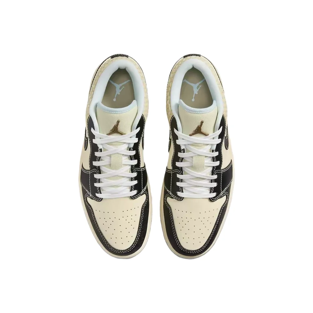 Фото Мужские баскетбольные кроссовки Jordan Air Jordan 1 Low SECO – бежево-черные, с нескользящей подошвой, мягкие и комфортные, низкие, модель HQ3437-101 №5