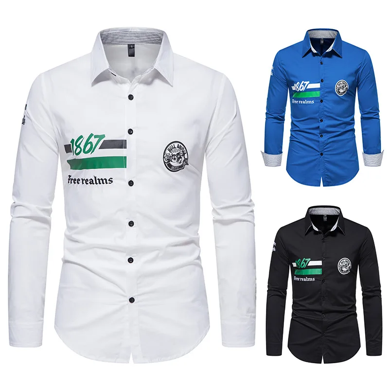 

2022 New Style European Size Men's Retro Print Embroidered Long Sleeve Shirt