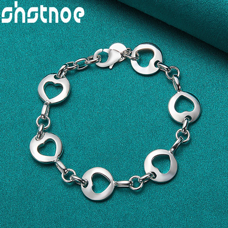 

SHSTONE 925 Sterling Silver Full Heart Chain Bracelet For Women Party Engagement Wedding Birthday Gift Fashion Charm Jewelry