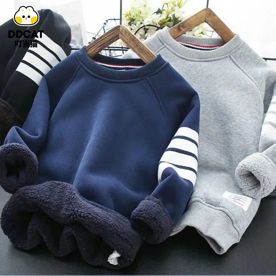 Boys' Thickened Pullover 10 New Winter Middle-Aged and Older Children's Warm Sweater One-Piece Plush Top