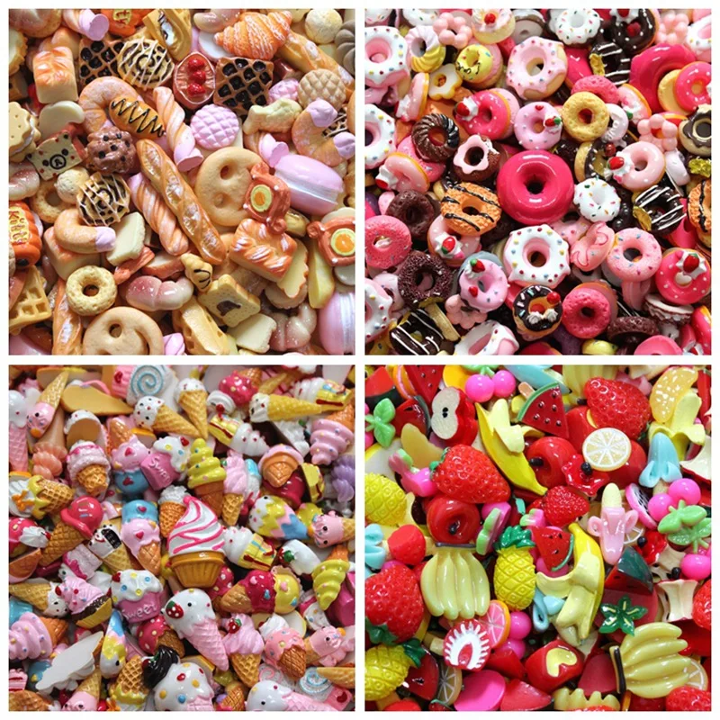 

10PCS Cartoon Doughnuts Material Kit 3D Resin Flat Cabochons Hairpin Phone Decor DIY Accessories Simulation Handicrafts Gift