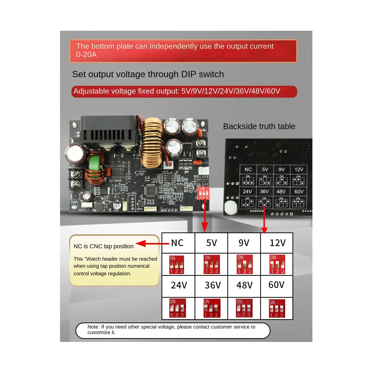 

Adjustable DC Regulated Power Supply Constant Voltage Constant Current Maintenance 20A/1200W Step-Down Module
