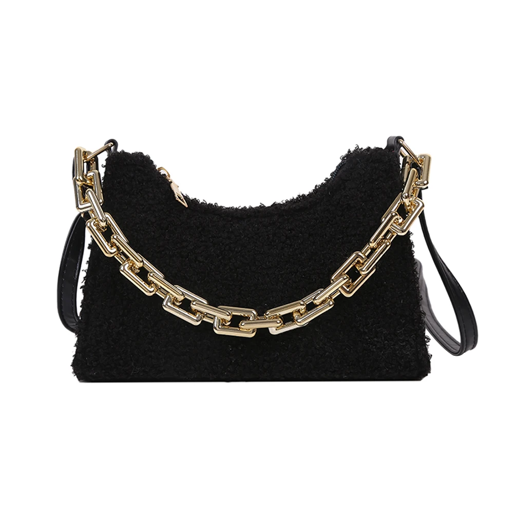 

Underarm Bag Hobo for Women Retro Chain Totes Solid Daily Shoulder Handbag Plush Youth Ladies Simple Versatile Bag