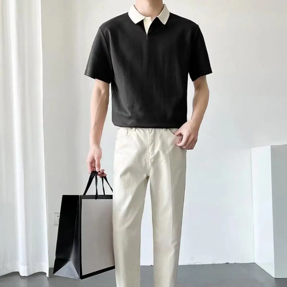 

Summer Shirt Turn-down Collar Leisure Young Style Lightweight Colors Matching Summer Shirt Men Tops for School