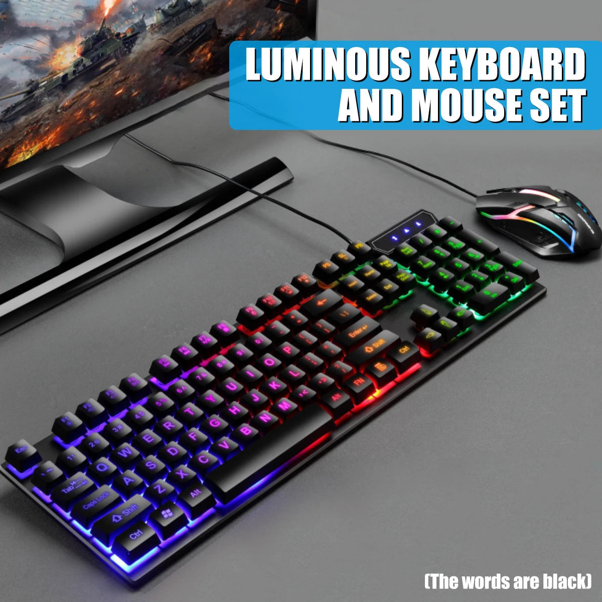 

1set LED USB Gaming Keyboard + Wired Mouse Sets Backlit 104 Keys Keypad For PC Gaming Desktop Mouse Gamer For Windows 7/ME/2000