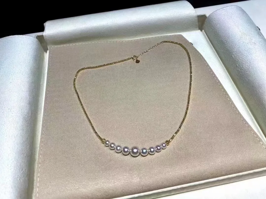 

COLORFISH Pure 18k Gold Necklaces 5-8mm Natural Seawater White Pearl Pendants jewelry For Women Anniversary Gift