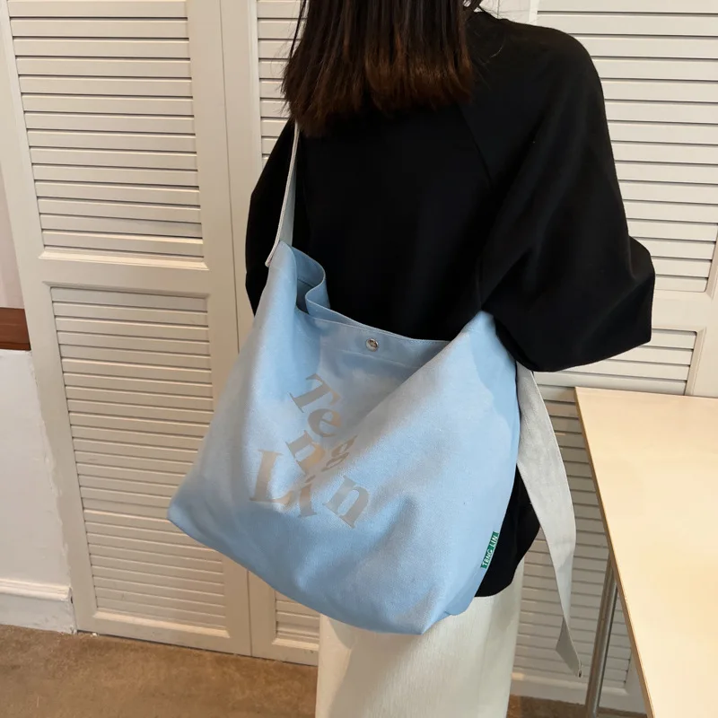 

Japanese Literature and Art Large Capacity One Shoulder Underarm Canvas Bag Women 2022 New Fashion Slouchy Letter Handbag
