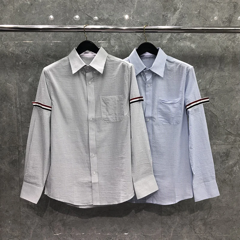 TB THOM Long Sleeve Shirt Fashion Korean Style Causal Men Shirts Luxury Brand RWB Sleeve Design Women Sample Shirts