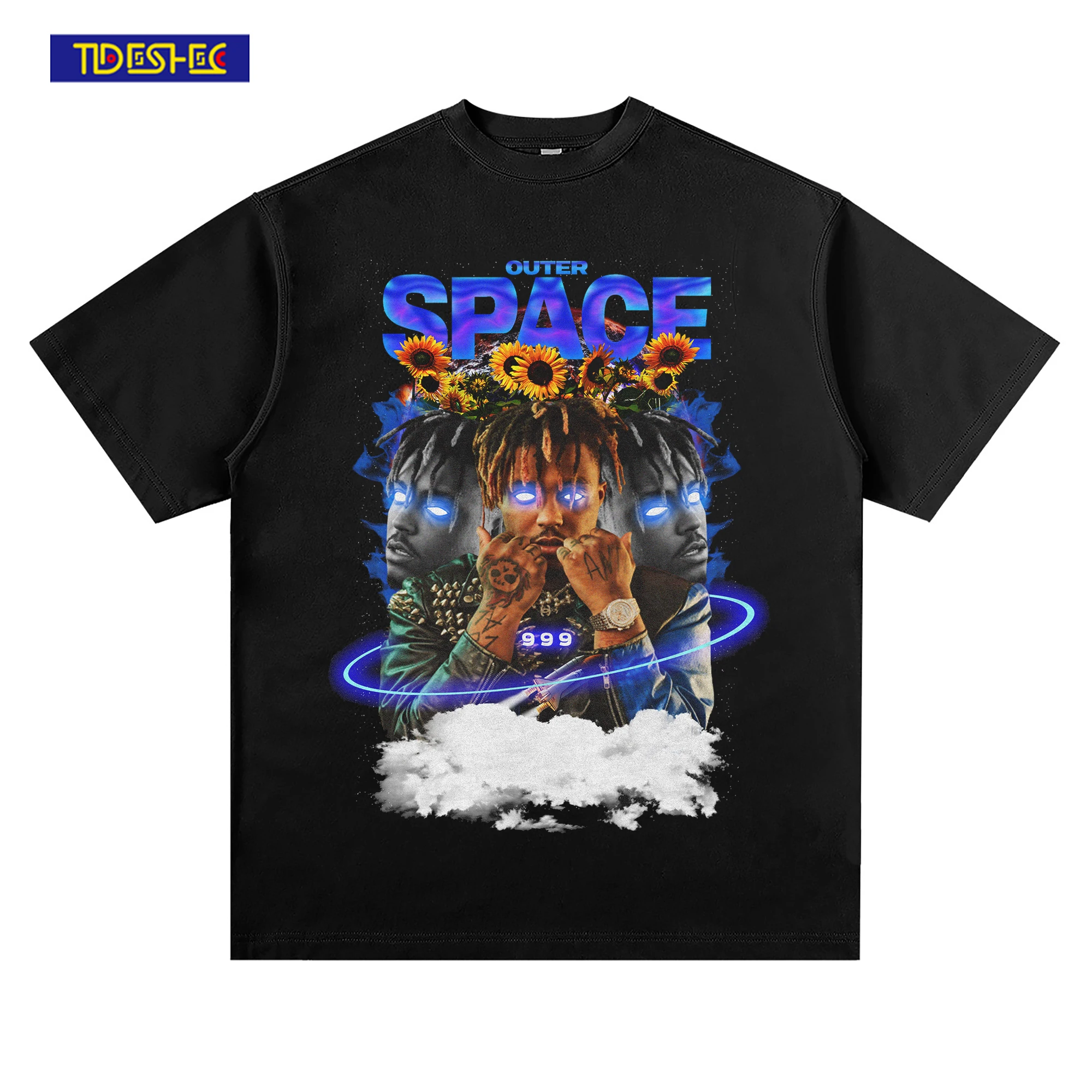 

TIDESHEC Oversized T-Shirt Men Casual Rapper Graphic Printed T Shirt Vintage 2022 Summer Harajuku 240G Cotton Streetwear T-shirt
