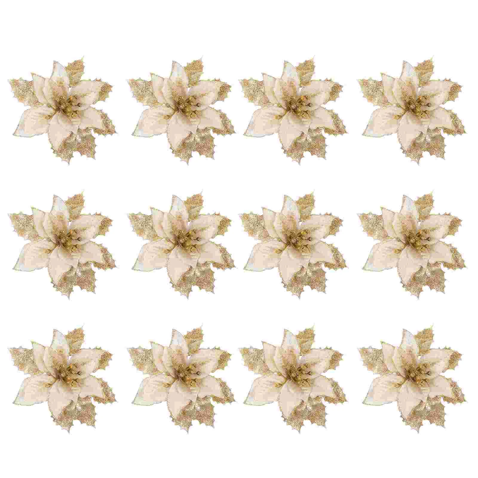 

Christmas Poinsettia Flowers Artificial Tree Flower Pendantornaments Glitter Poinsettias Decor Ornament Hanging Decoration