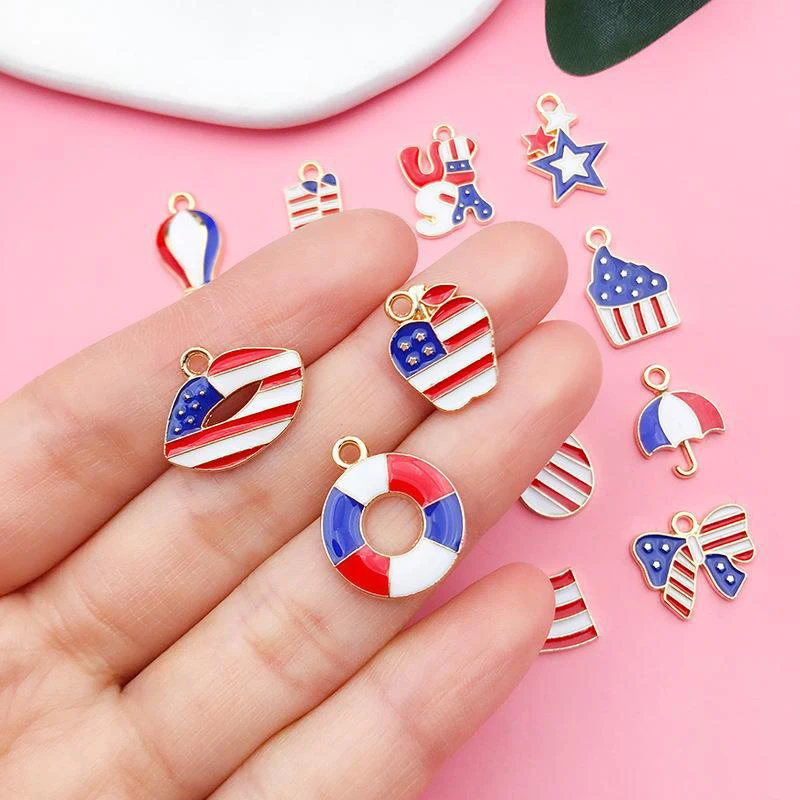 30pcs/Lot Mixed American Independence Day Flag Charms Pendants DIY Earring Necklace Jewelry Making Accessories Wholesale