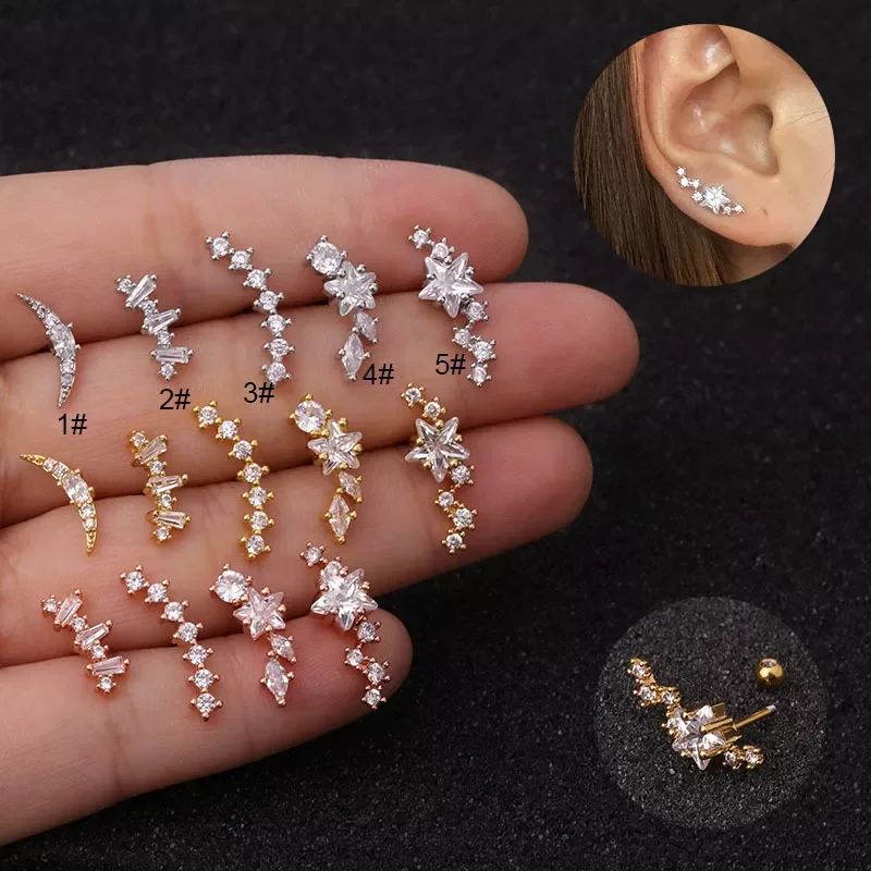 

Curved Cz Cartilage Stud Helix Rook Conch Screw Back Earring 10g Stainless Steel Ear Piercing Jewelry