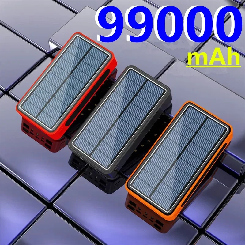 

2023New 99000mAh Solar Cell Phone Power Bank Fast Charger Portable with LED Light 4 USB Ports External Battery For Xiaomi Samsun
