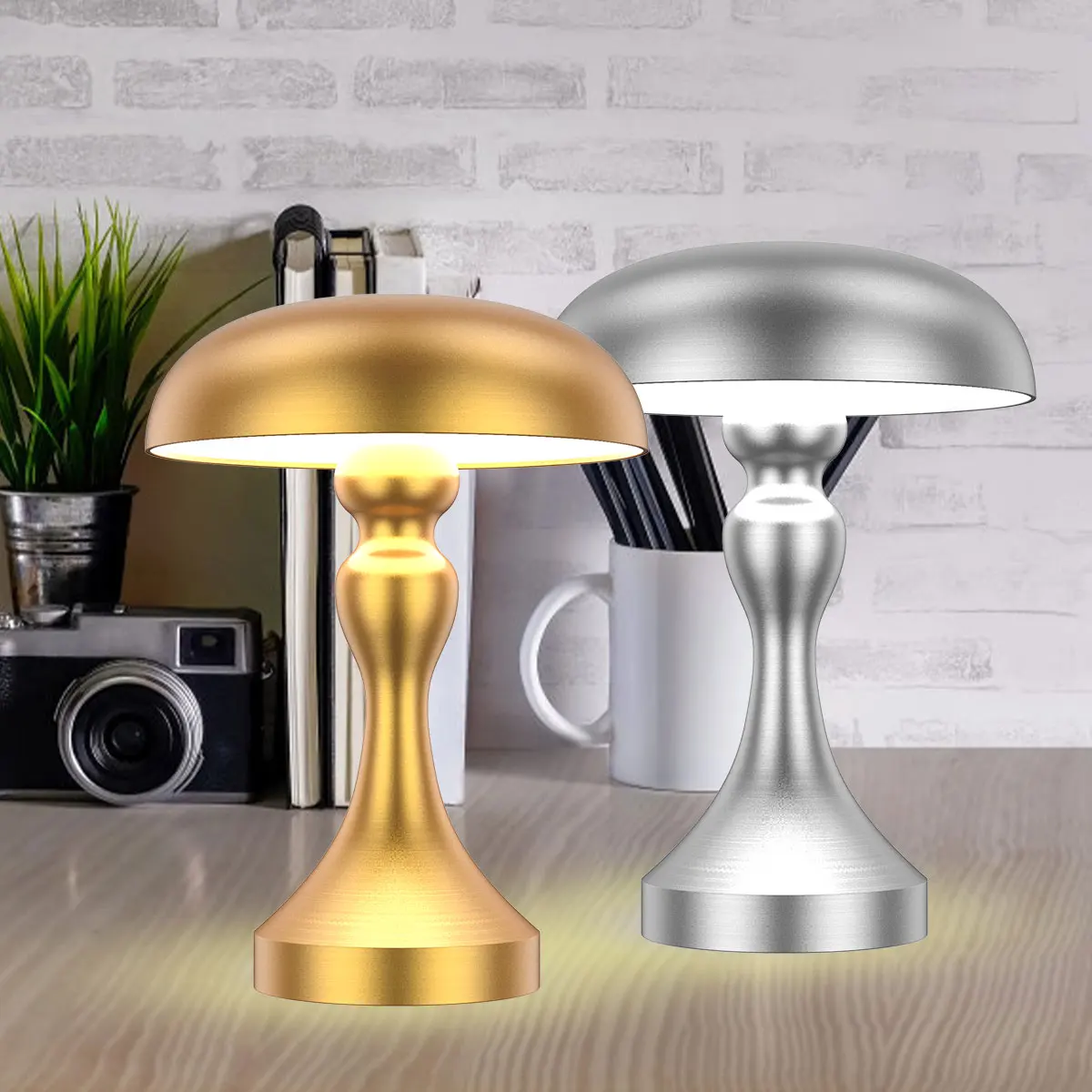 

NEW Mushroom Table Lamp 1800mAh Cordless Metal Mushroom Touch Light with 3 Color Dimming LED Night Light 3 Modes Portable