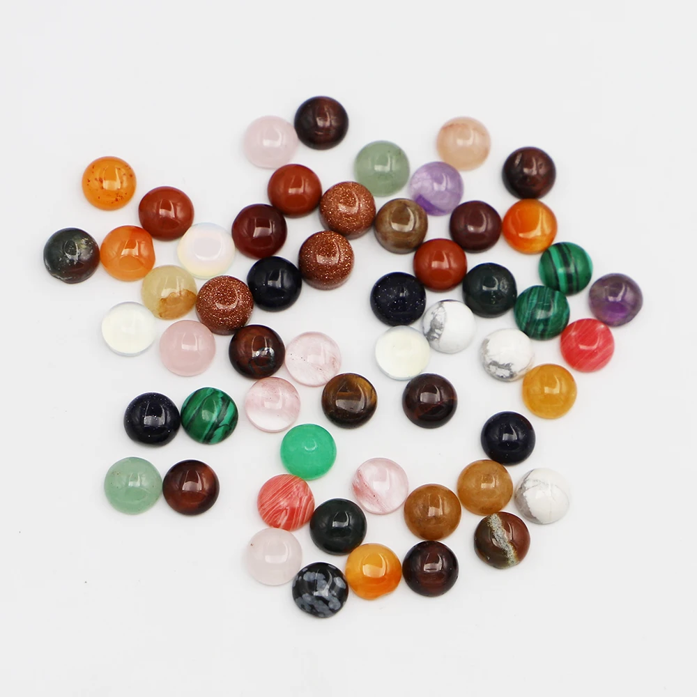 8MM Fashion Good Natural Stone Quality Assorted Round Cab Cabochon Beads DIY Ring Ear Studs Jewelry Accessories Wholesale 50Pcs