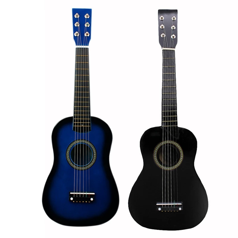 

HOT Irin 2Pcs Mini 23 Inch Basswood 12 Frets 6 String Acoustic Guitar With Pick And Strings For Kids / Beginners - Black & Blue
