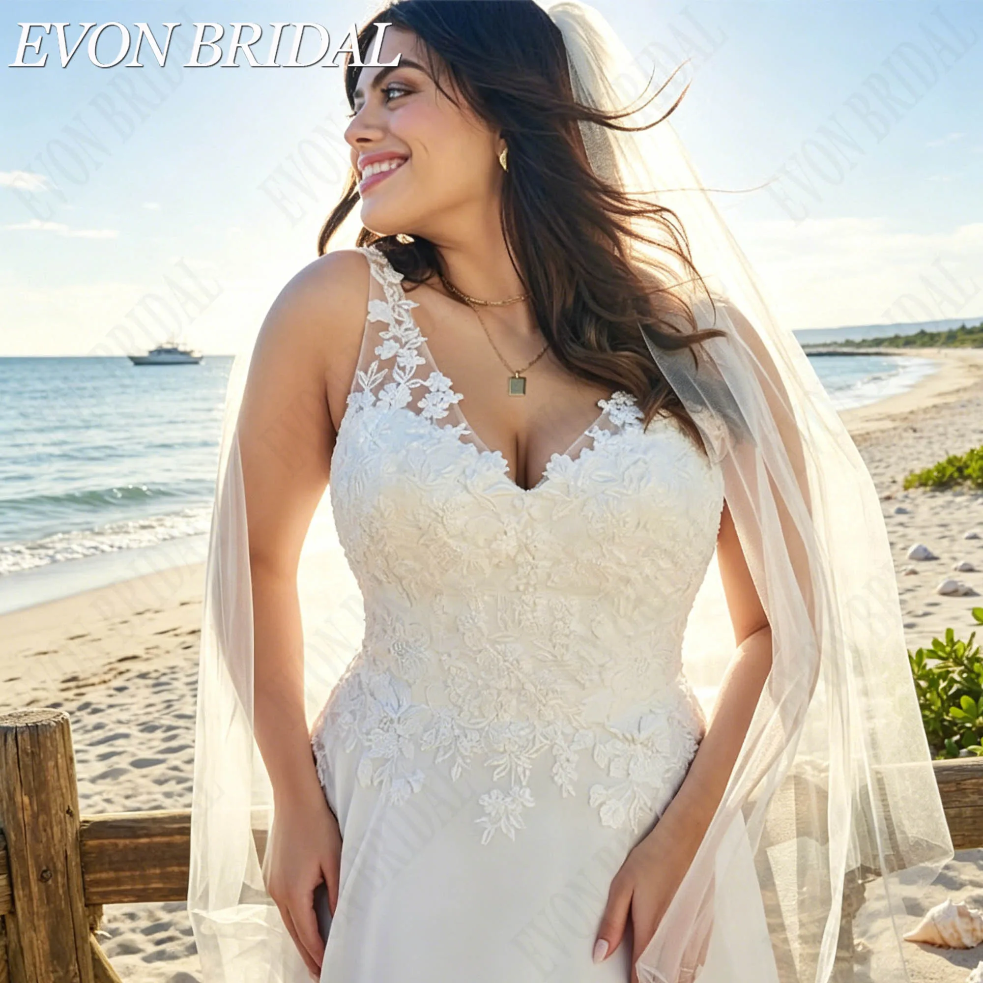 EVON BRIDAL Бохо иллюзия свадебное платье на тонких бретелях, кружевные аппликации, тюлевое свадебное платье с V-образным вырезом силуэт А-лайн, индивидуальное изготовление свадебного платья, мягкий тюль нежное кружево (art.: 3920dbda5875d) - 3920dbda5875d