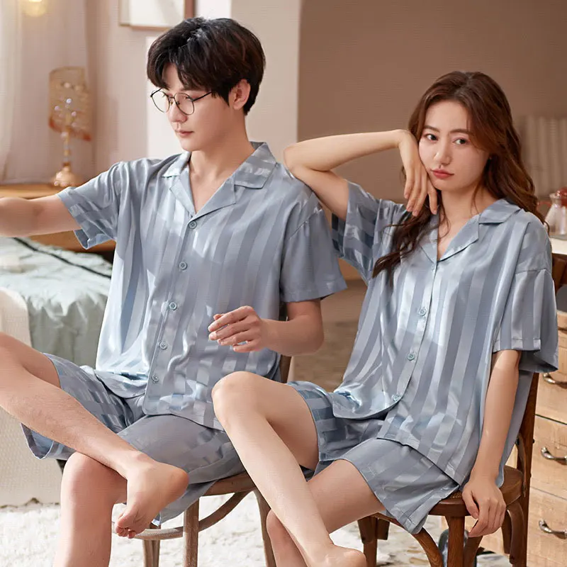 Pajamas For Men and Women Summer Satin Couple Pijama Shorts Lounge Male Home Clothes Suits Silk Sleepwear Couples Pajama Sets