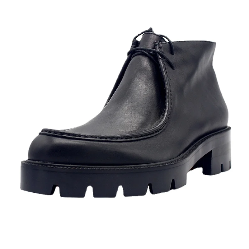 

Genuine Leather Hand Sewn Increase Boots Shoes for Men Thick Soles Elevated Shoes Fashionable Minimalist Design Short Boots Male