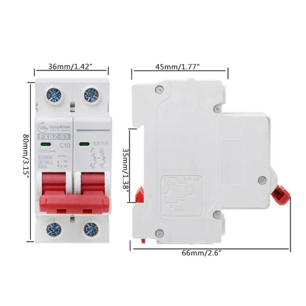 

DC1000V Solar Mini Circuit Breaker Overload Protection Switch 6A 10A 16A 20A 25A 32A 40A 50A 63A 2P Photovoltaic MCB PV Home