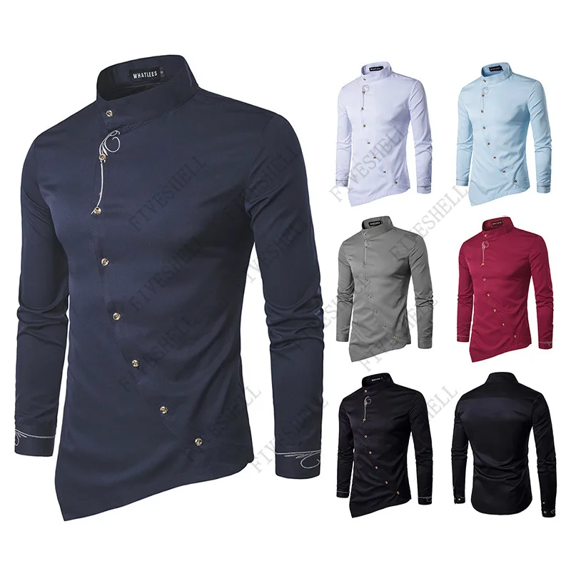 Fashion Irregular Shirt Men Brand Design Embroidery Slim Fit Casual Long Sleeve Shirts Mens Wedding Party Shirt for Male Chemise