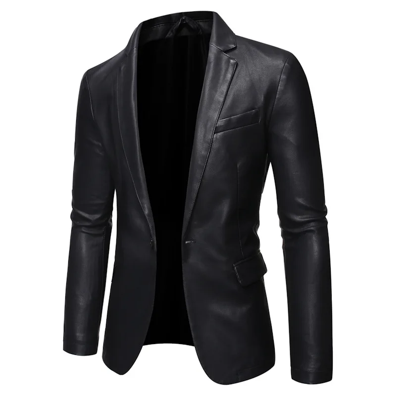 

2022 Men's leather men's motorcycle jacket Slim Korean style small suit handsome suit PU leather jacket suit