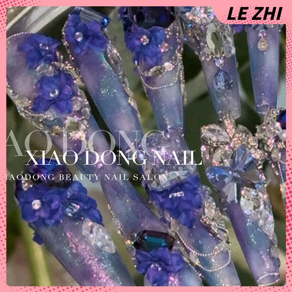 10 шт. благородные фиолетовые цветы накладные ногти вечерние наклейки 3D циркон