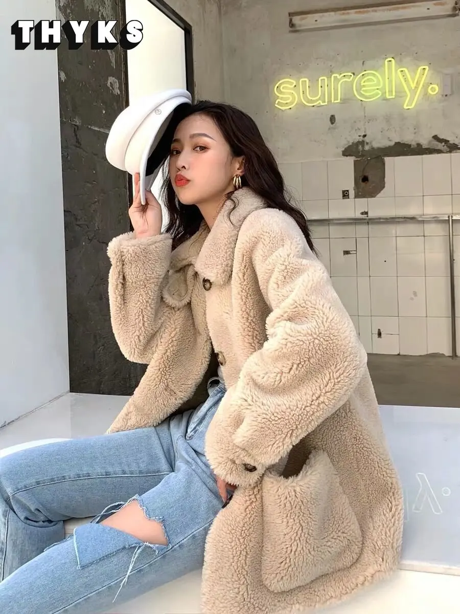 

Red Fur Coat Polar Fleece Jacket Winter Shorn Sheepskin Coats Women Lambskin Thick Parka Anna 2022 Overcoat Female Jacket Teddy
