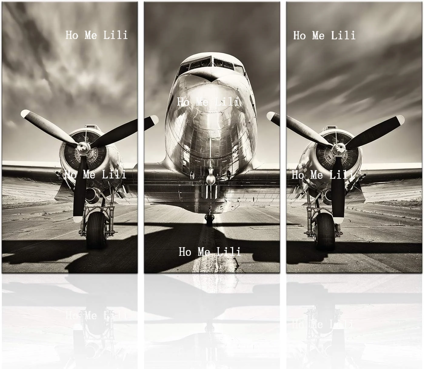 Самолет настенный винтажный черно-белый Пропеллер для мальчика комнаты дома