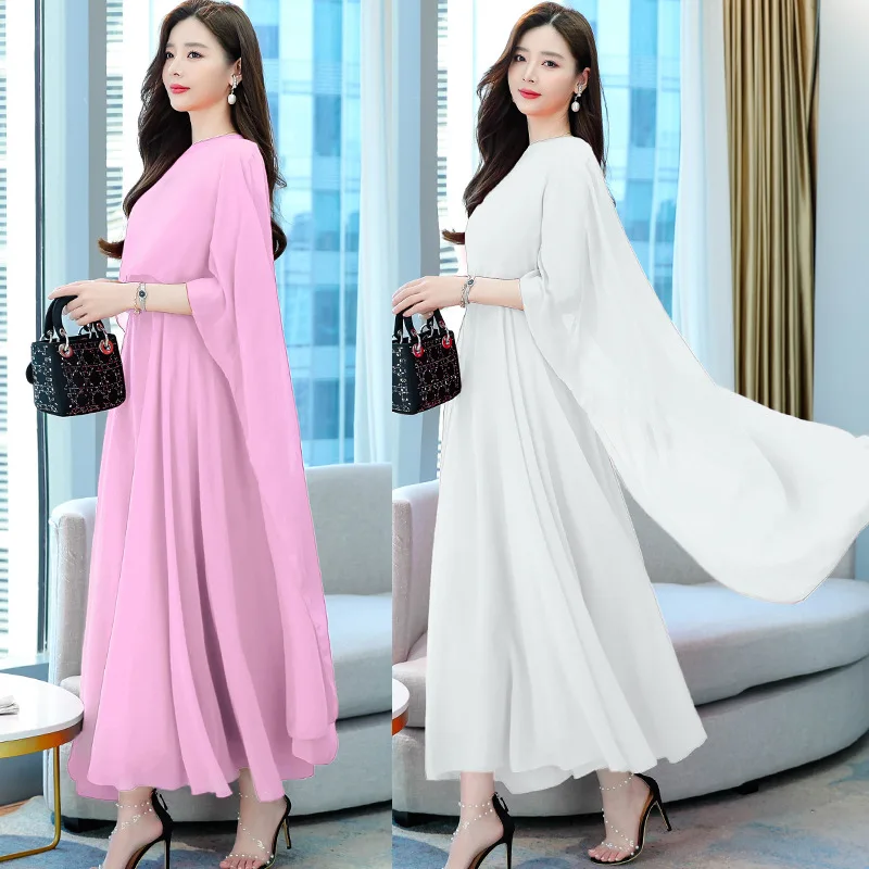 Muslim dress for women 2023 White Chffon Casual Dress Red Cloak+Sexy Sling Dress Two Pice Sets Summer Elegant Solid Party Dress