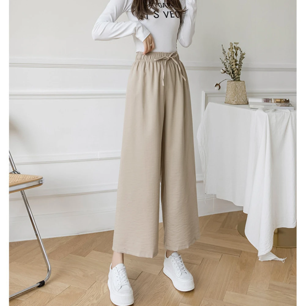 

Брюки женские с широкими штанинами, летние свободные тонкие универсальные Спортивные укороченные штаны с завышенной талией в Корейском ст...