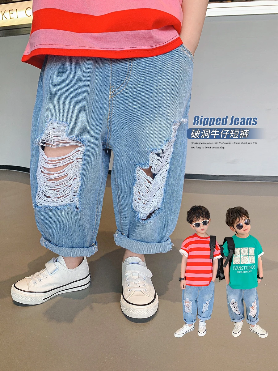 

Ivan Yiwan Children's Clothing 2022 New Children's Fashion Holes Jeans Boy Summer Clothing Thin Pants Fashion