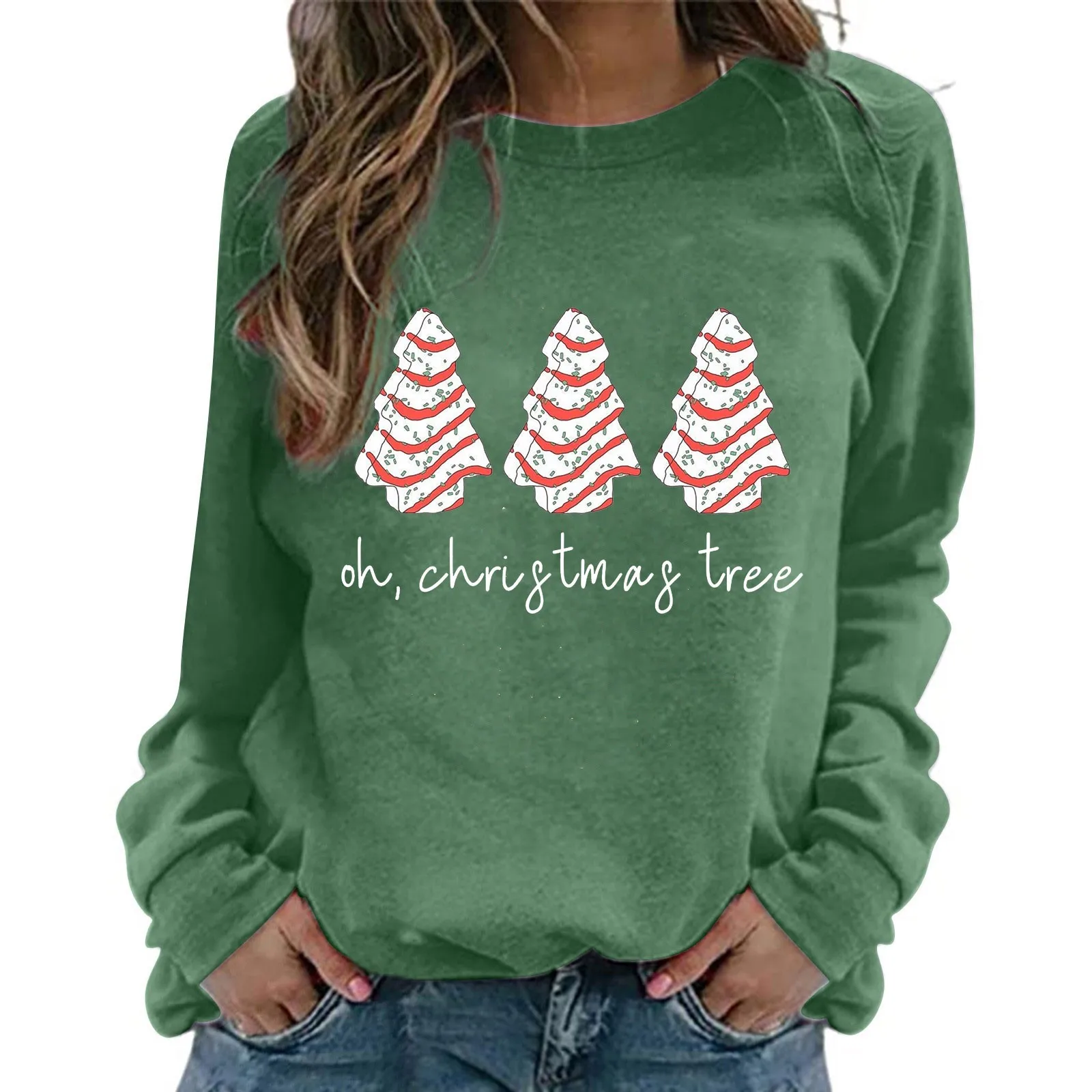 

Women's Sweatshirt Pullover Christmas Tree Print Casual Sports 3D Heavy Zip Sweatshirt Knit Sleeve Cropped Sweatshirts for Women