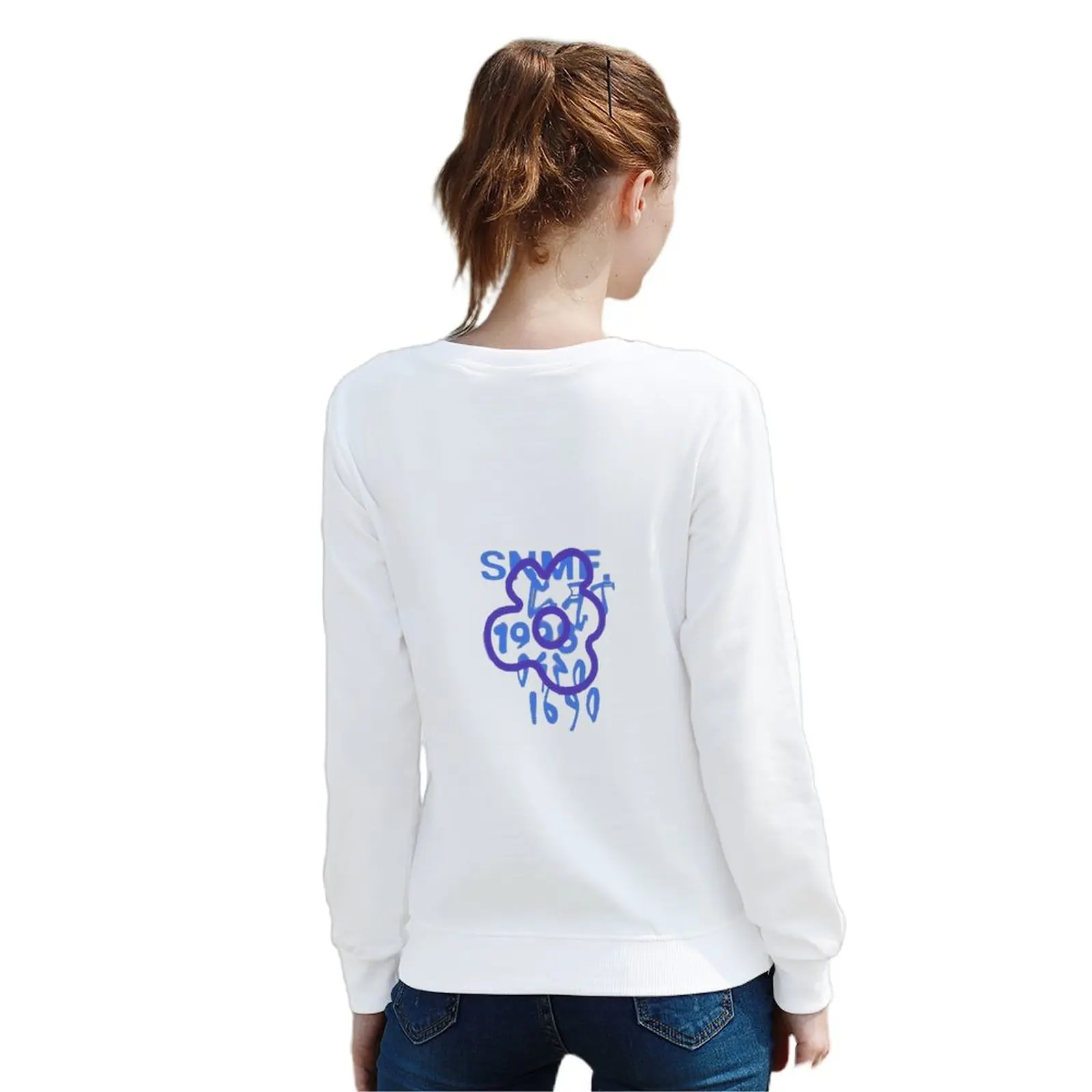 

Flower Women'S Round Neck Long Sleeved Sweater T-Shirt Personalized Back Print Fashion Street Clothing Summer Thin Style