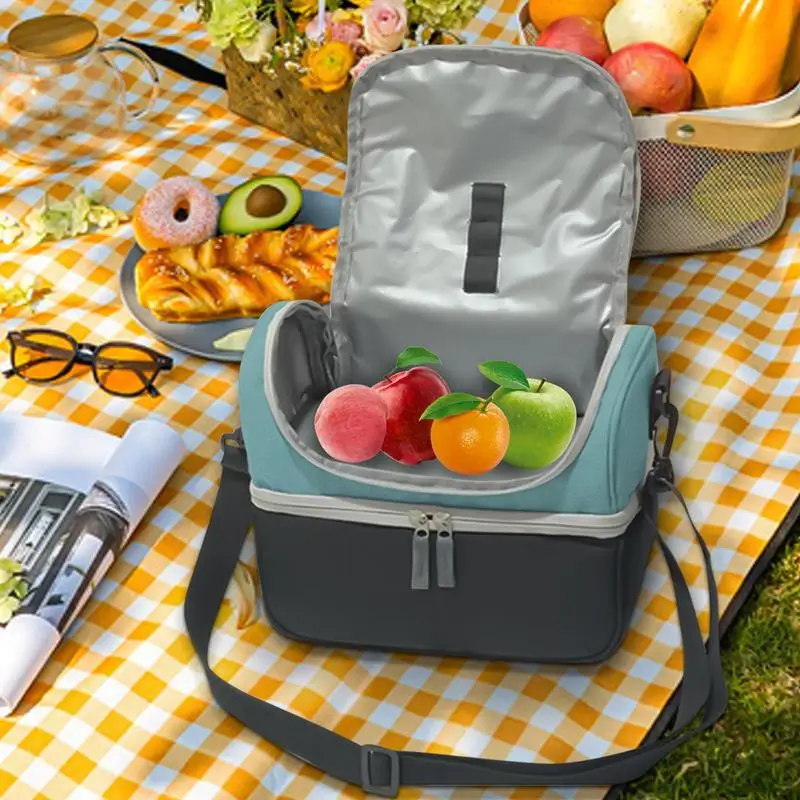 7L Insulated Travel Lunch Bag With Two-way Zipper Design Handheld Double Layer Insulated Cooler Bag For Travel, Work, School images - 6