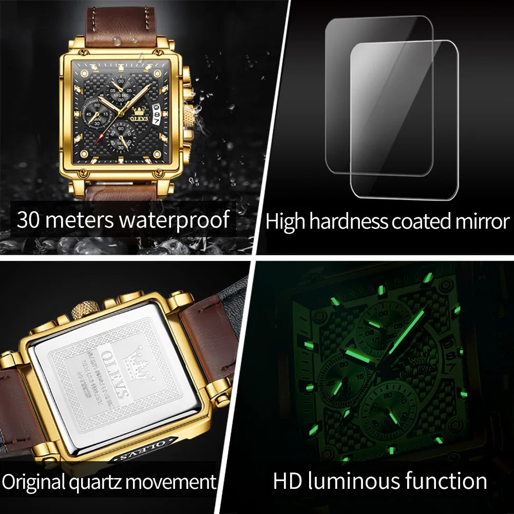 OLEVS мужские часы лучший бренд класса люкс водонепроницаемые квадратные
