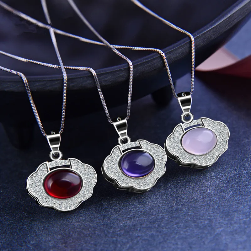 

Ожерелье из стерлингового серебра 100% пробы с подвеской с кристаллом «Peace Lock», серебряная цепочка 925 пробы