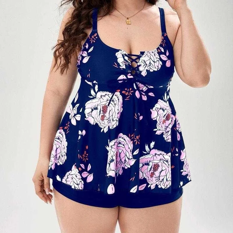 

2023 New Fat Woman plus Sized plus Sized Split Swimsuit Conservative Covering Belly Thin Boxers Swimsuit