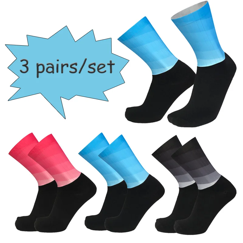

3 Pairs/set Silica Gel Non-slip Cycling Socks Men Women Gradient Color Sports Socks Breathable Running Socks Calcetines Ciclismo