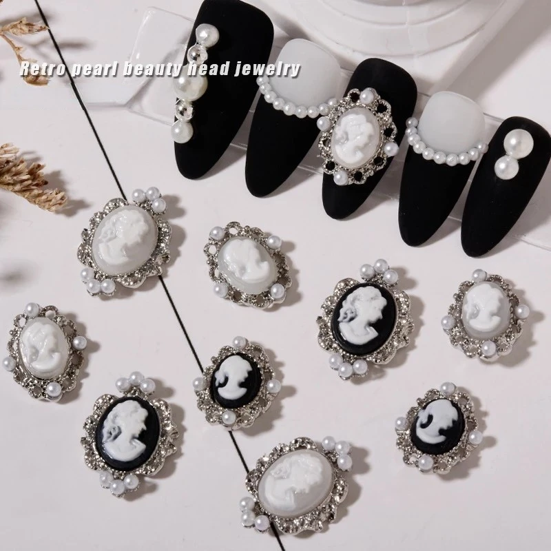 

10pcs Cross Punk Planet Nail Charm Retro 3D Rhinestone Diamond European Beautiful Girl Head DIY Nail Art Decoration Accessories
