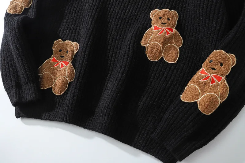 Cute Kawaii Sweater Men Street Fashion Harajuku Cartoons Fluffy Bear Ins Oversize Couple Models O-neck Clothing Vintage Sweaters